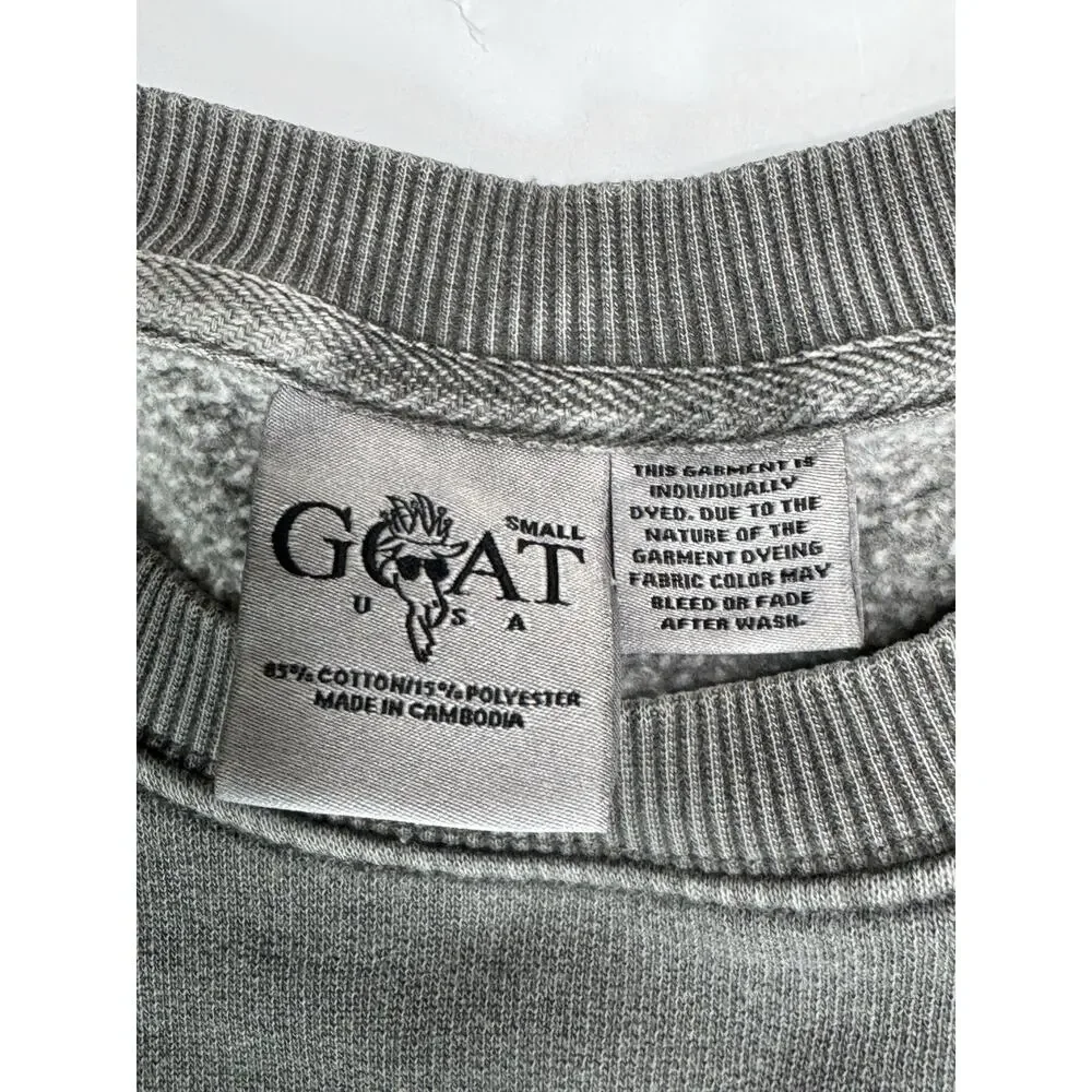 GOAT USA Linden Crewneck Sweatshirt Adult S Gray Vintage Wash Logo Distressed
